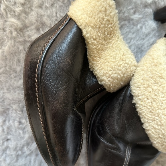 Coach Kacie vintage high heel clog mules shearling trim Made in Italy dark brown - Picture 9 of 10